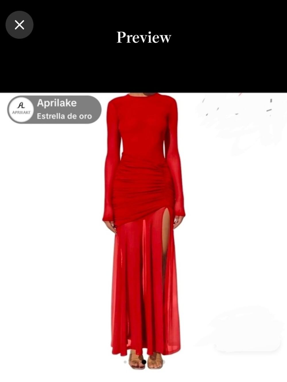 Red Long Sleeve Ruched High-Slit Maxi Dress